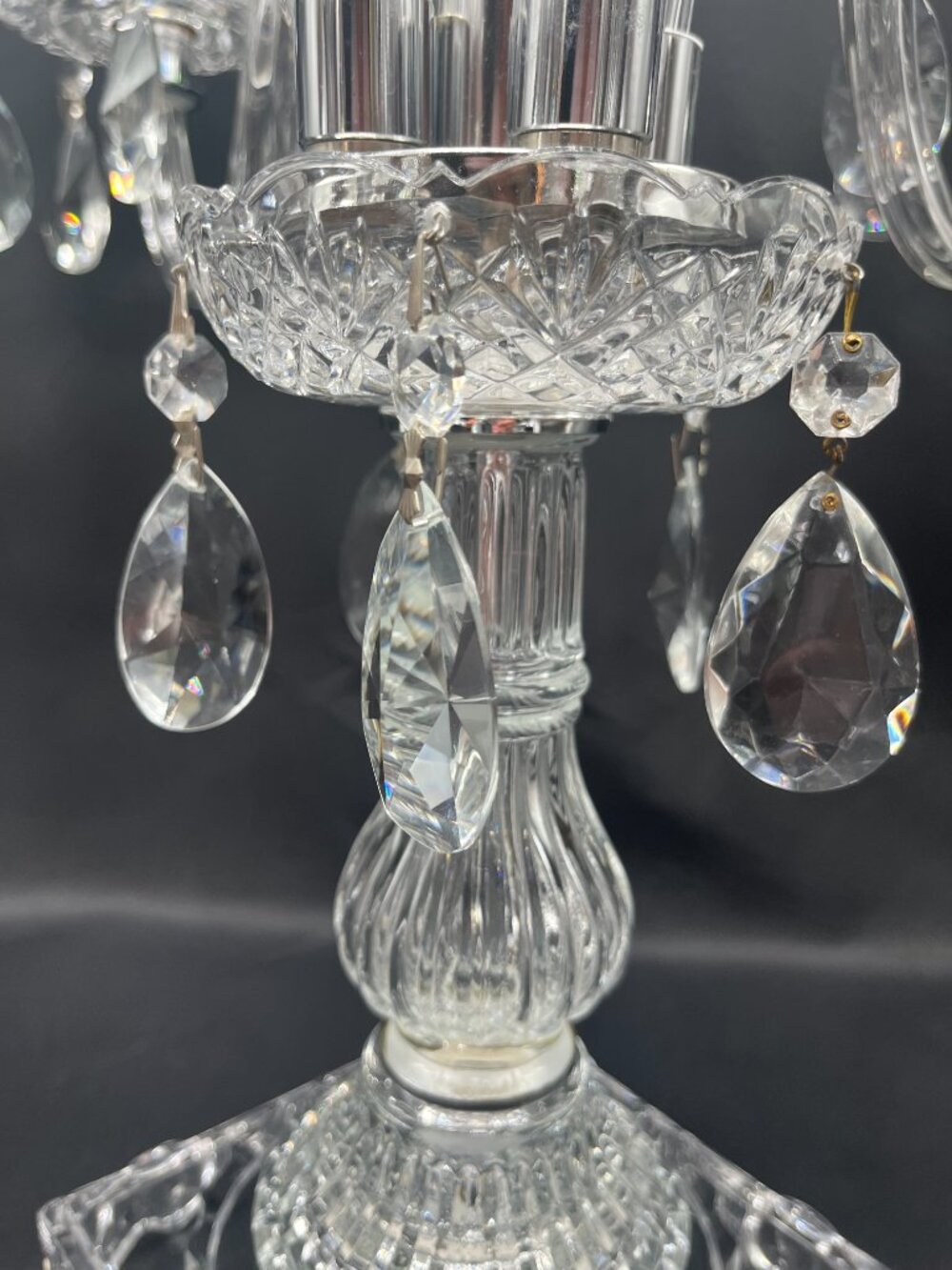 Romanian Ornate Fine Crystal Candelabra - Picture 8 of 11